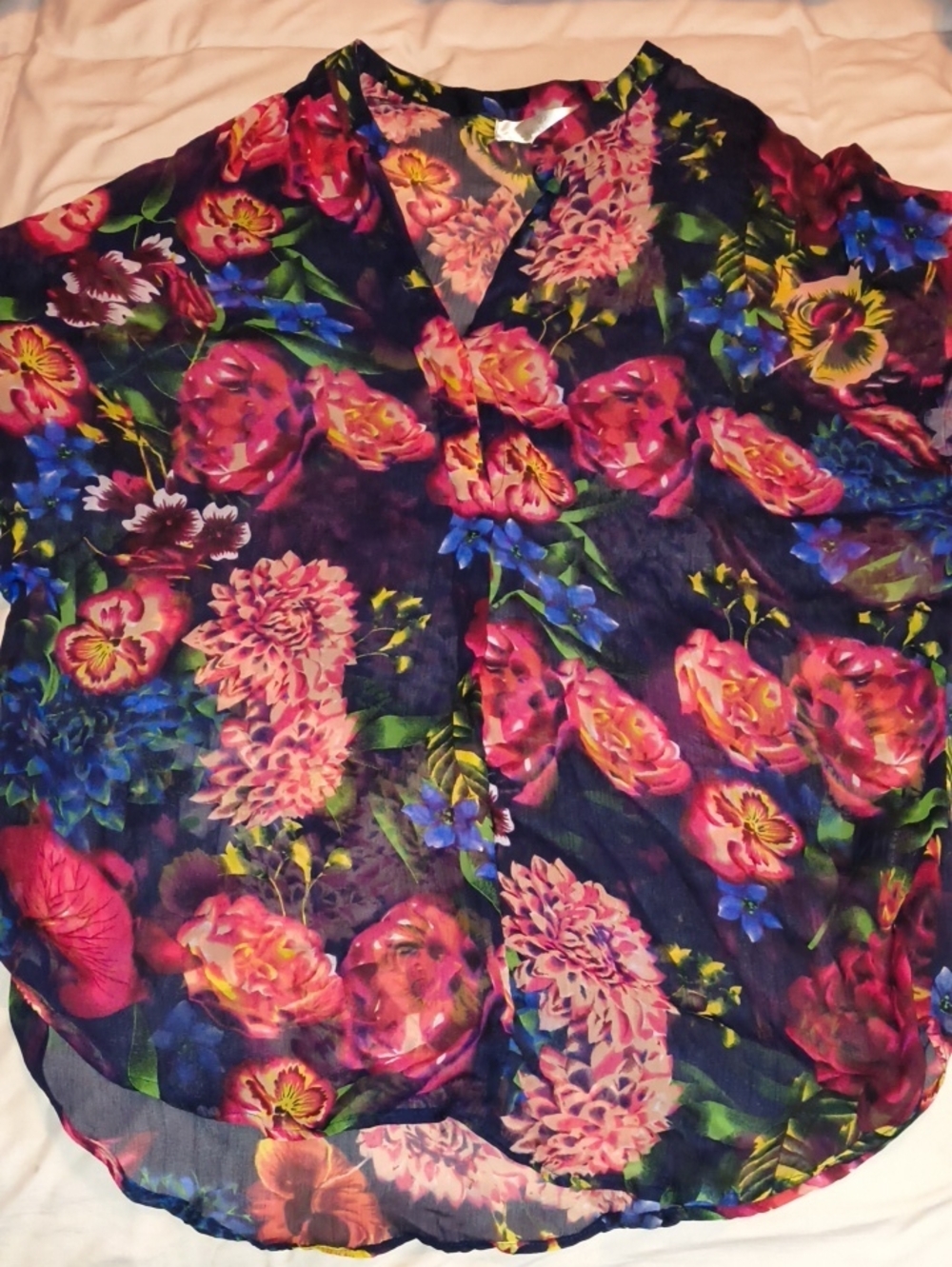Pia Rossini Floral V-Neck Sheer Blouse